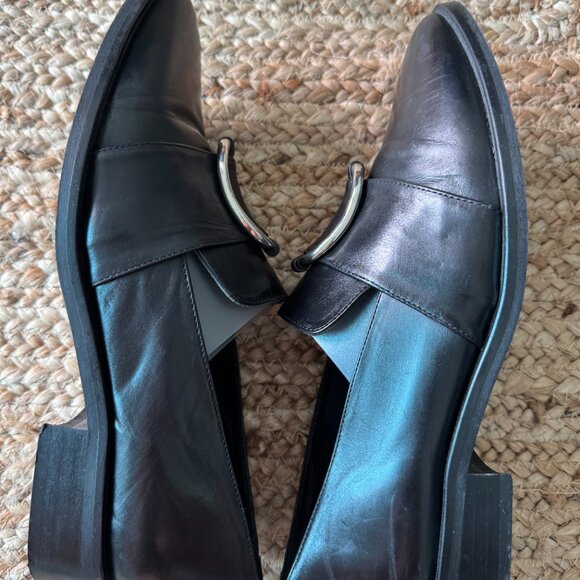 Black Leather Loafers with Silver Buckle - Picture 2 of 10